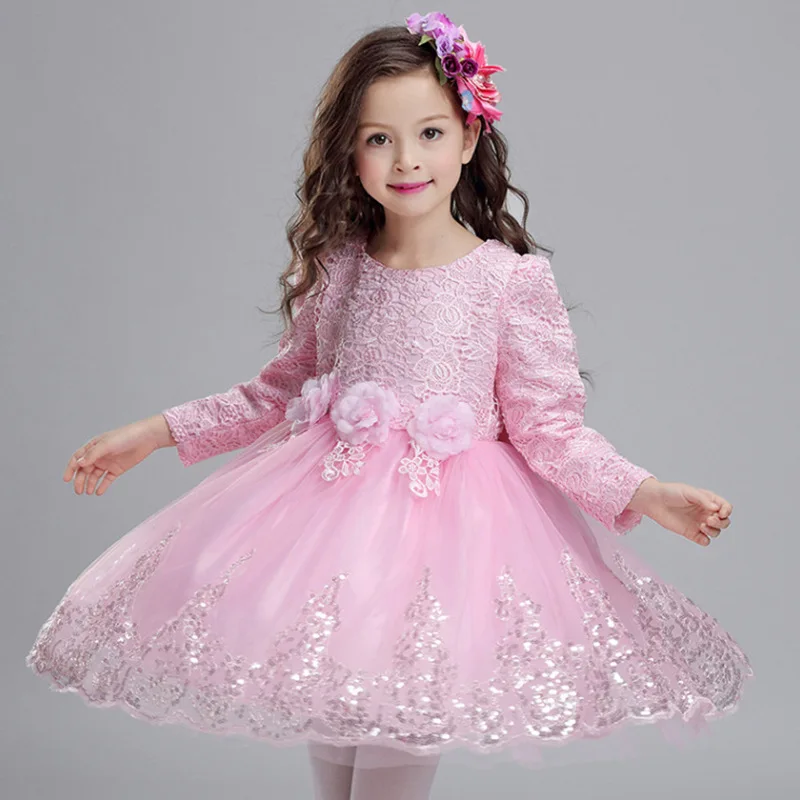

lace mesh patchwork bow flower girls dresses for party and wedding ball gown flower girl dresses for girls long sleeve 2017 new