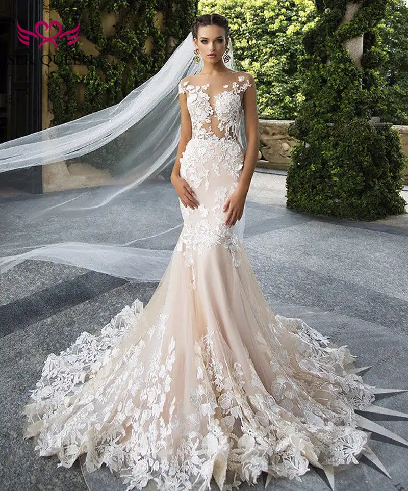 embroidered mermaid wedding dress