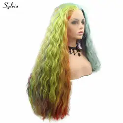 Sylvia парик русалки для леди цвет желтый, синий; размеры 34-43 зеленый оранжевый Радуга Цвет Длинные Синтетические синтетические волосы на