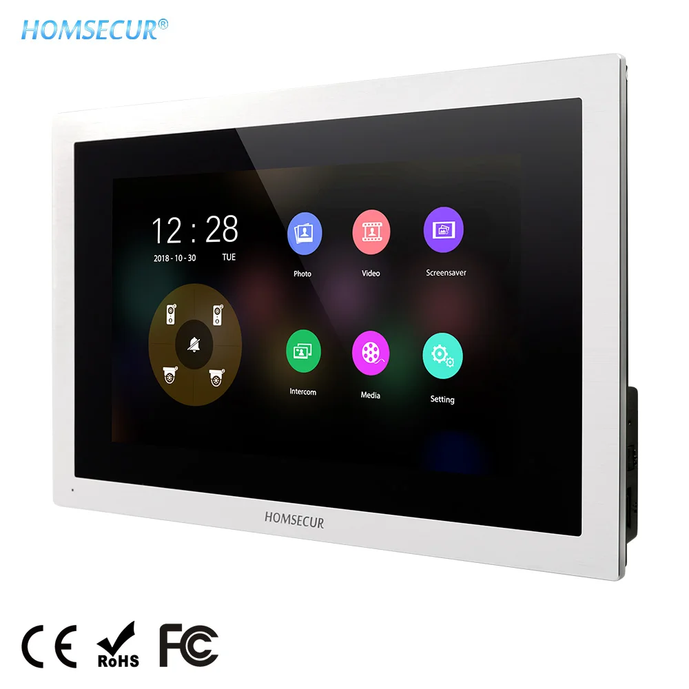 HOMSECUR BM114HD-S 10\ Video Door Phone Monitor with Touch Screen (EN/RU/FR/DE/PL/UA Menu Languages Adjustable) for HDK Series