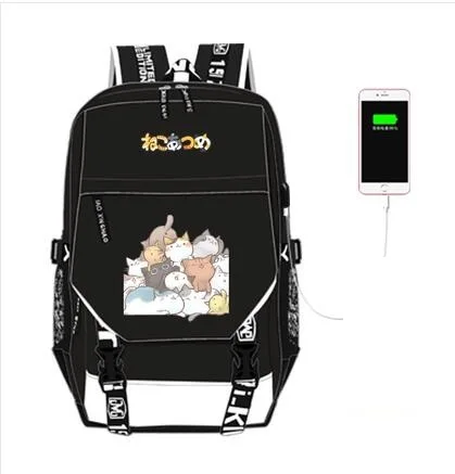 

new hot sale High Q Anime Neko Atsume backpack UNISEX student school bag preppy style usb charge backpack