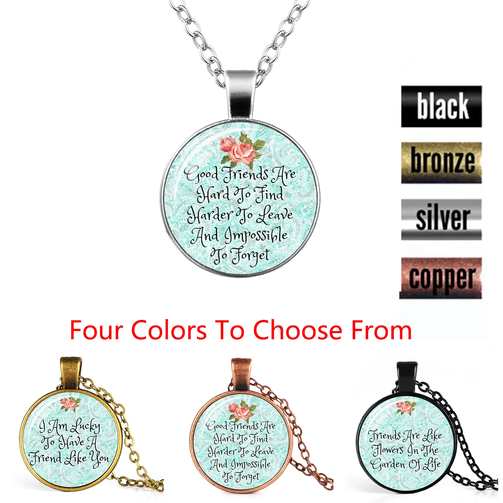 

Trendy Glass Dome Letter Cabochon Pendant Necklace Charm Chain Friend Theme Personality Necklace Four Colors To Choose From