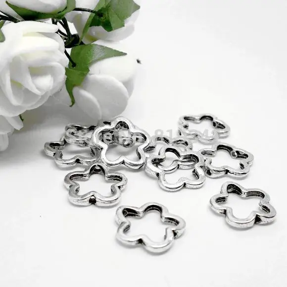 Free Shipping 50pcs/lot 16mm Antique Silver Flower Bead Frames Jewelry