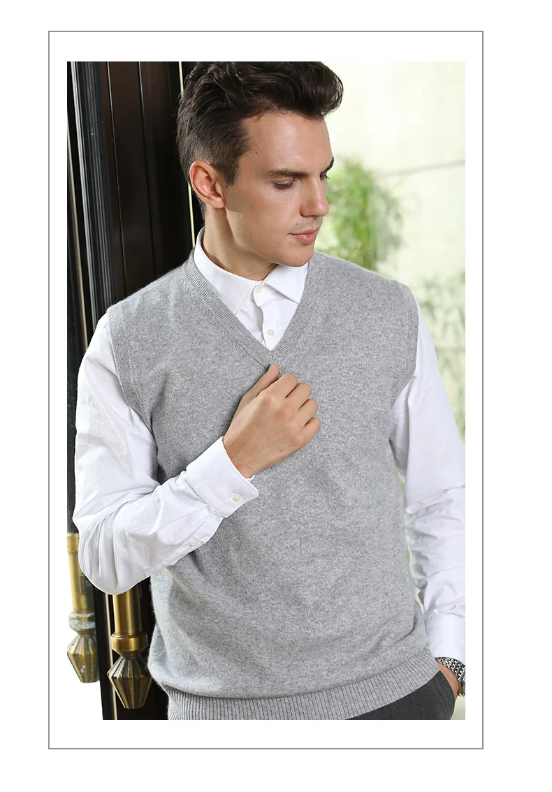 Для мужчин свитера 100% кашемировые Джемперы без рукавов с v-образным вырезом пуловеры Лидер продаж 5 Цвета свитер Новинка зимы Трикотаж