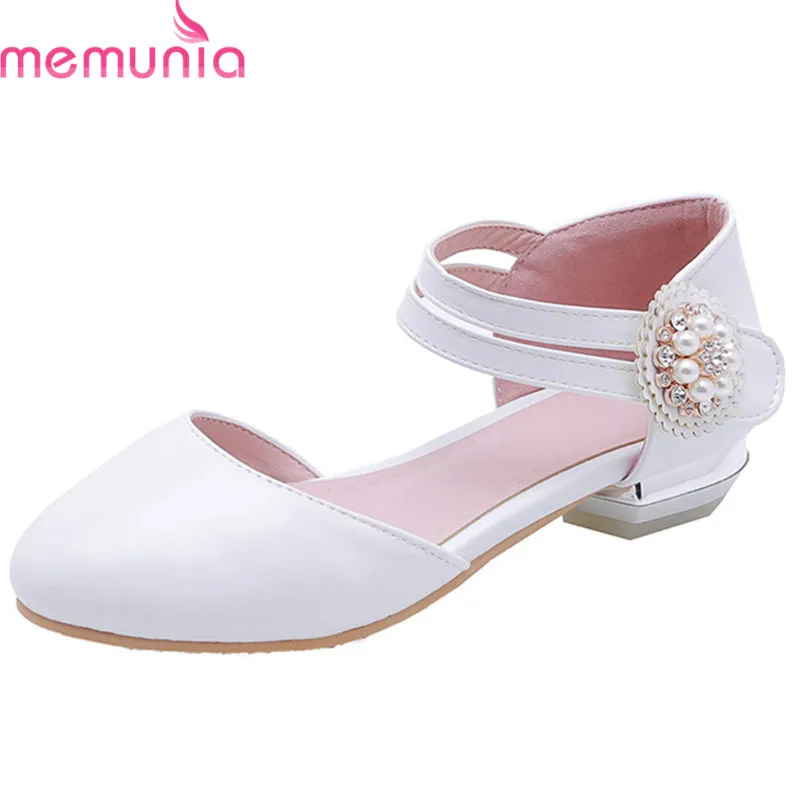 

MEMUNIA 2019 new arrival women flat shoes pu round toe pearl spring summer shoes sweet elegant party wedding shoes woman pink
