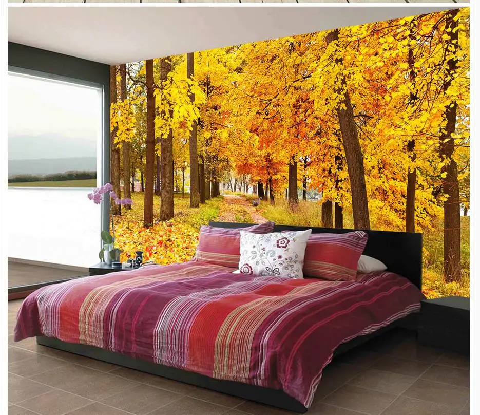 На заказ любой размер 3D Золотой осень фотообои с изображением деревьев 3d обои 3d обои для ТВ фон 3d пейзаж обои