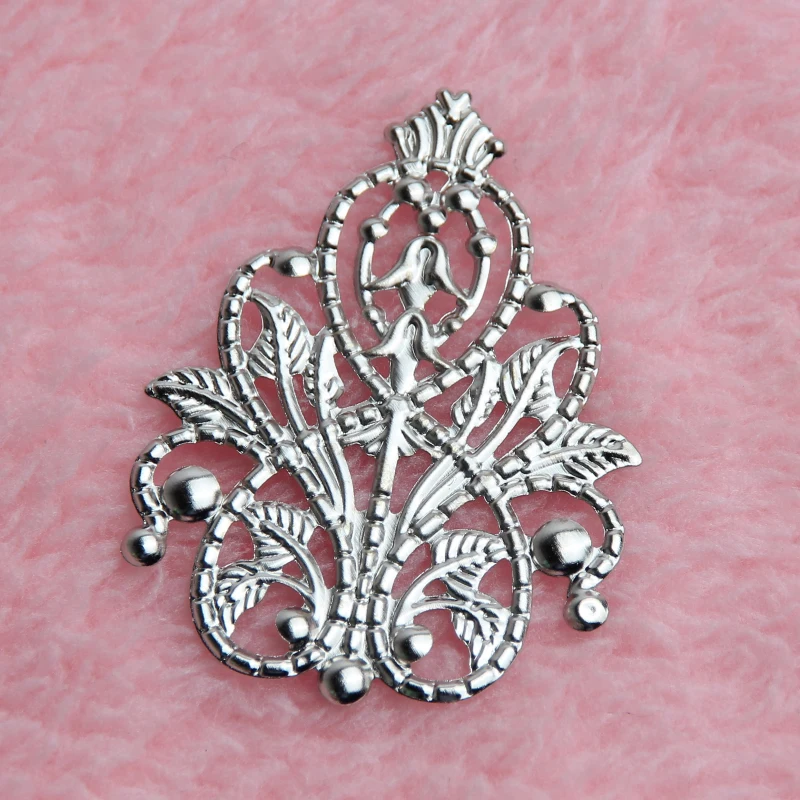 Silver Tone Leaves Filigree Connectors 20Pcs Metal Crafts Connector For