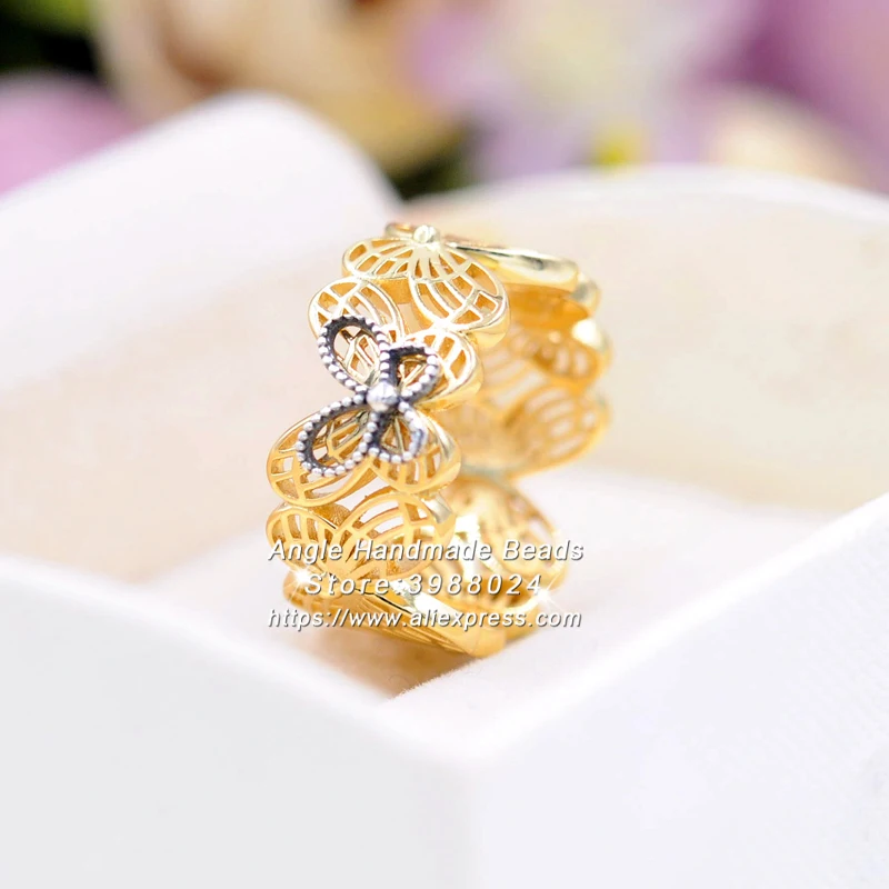 

2018 Spring Shine Collection Openwork Butterflies Ring With CZ Golden Overlay Sterling Silver Ring for Women Jewelry