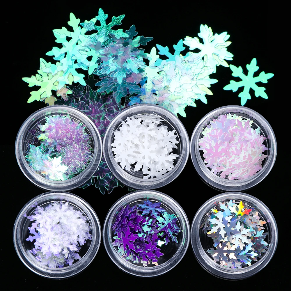 

6 Box/Set Snowflakes 3D Nail Art Decorations Sequins Paillettes White Flakes For Nails Designs Gel Polish Manicure TRDX01-06-1