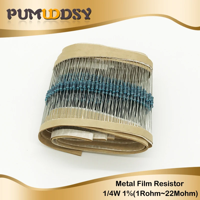 100pcs 1/4W Metal film resistor 1R ~ 22M 100R 220R 330R 1K 1.5K 2.2K 3.3K 4.7K 10K 22K 47K 100K 100 220 330 1K5 2K2 3K3 4K7 ohm