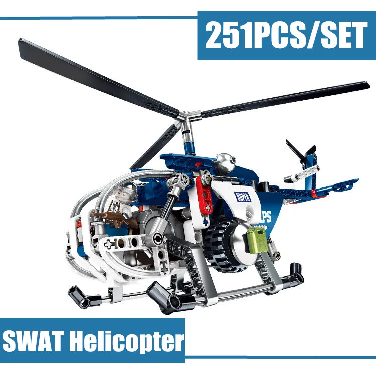 

New Military Helicopter Pullback function fit legoings technic swat city police figures Building Blocks diy brick Toys kid gift