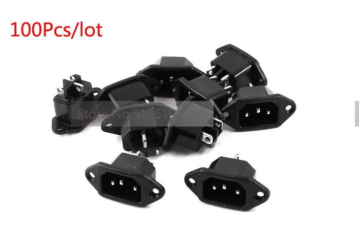 

100 Pcs/lot 250V 10A 3P Panel Mount C14 Male Plug AC Power Socket Connector