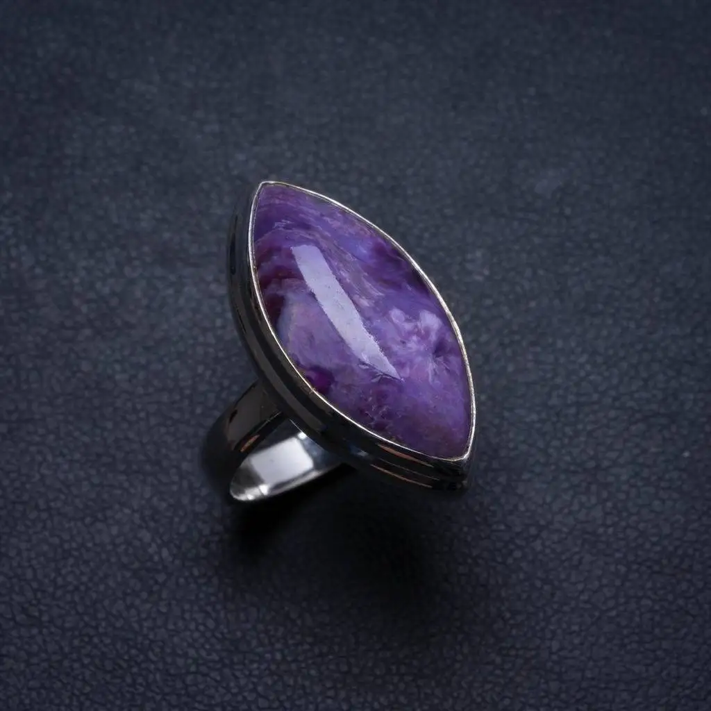 

Natural Charoite Handmade Unique 925 Sterling Silver Ring, US size 7 X1975