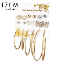 17 км oversize клип манжеты сердце бабочка серьги набор для Для женщин панк имитация с жемчугом и кристаллами Серьги-гвоздики ювелирных изделий партии 9 пар бижутерия серебрянные серьги бижутерия комплекты