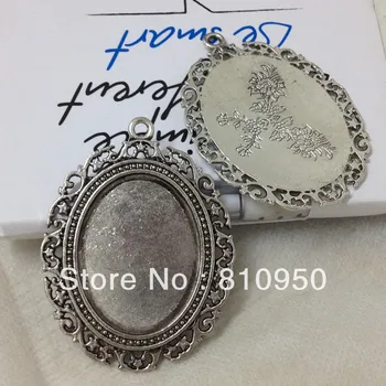 

High Quality 48X51MM Inner:30X40MM Metal Antique Silver/bronze Lace Blank pendant cabochon alloy base cameo settings