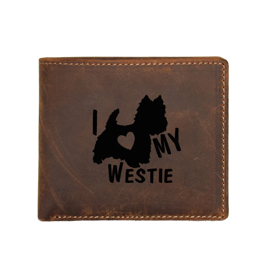 

Creative Men Wallet Function Card Holders Small Coin Purse Engraved Picture I LOVE MY WESTIE Terrier Dogs Men Small Wallet