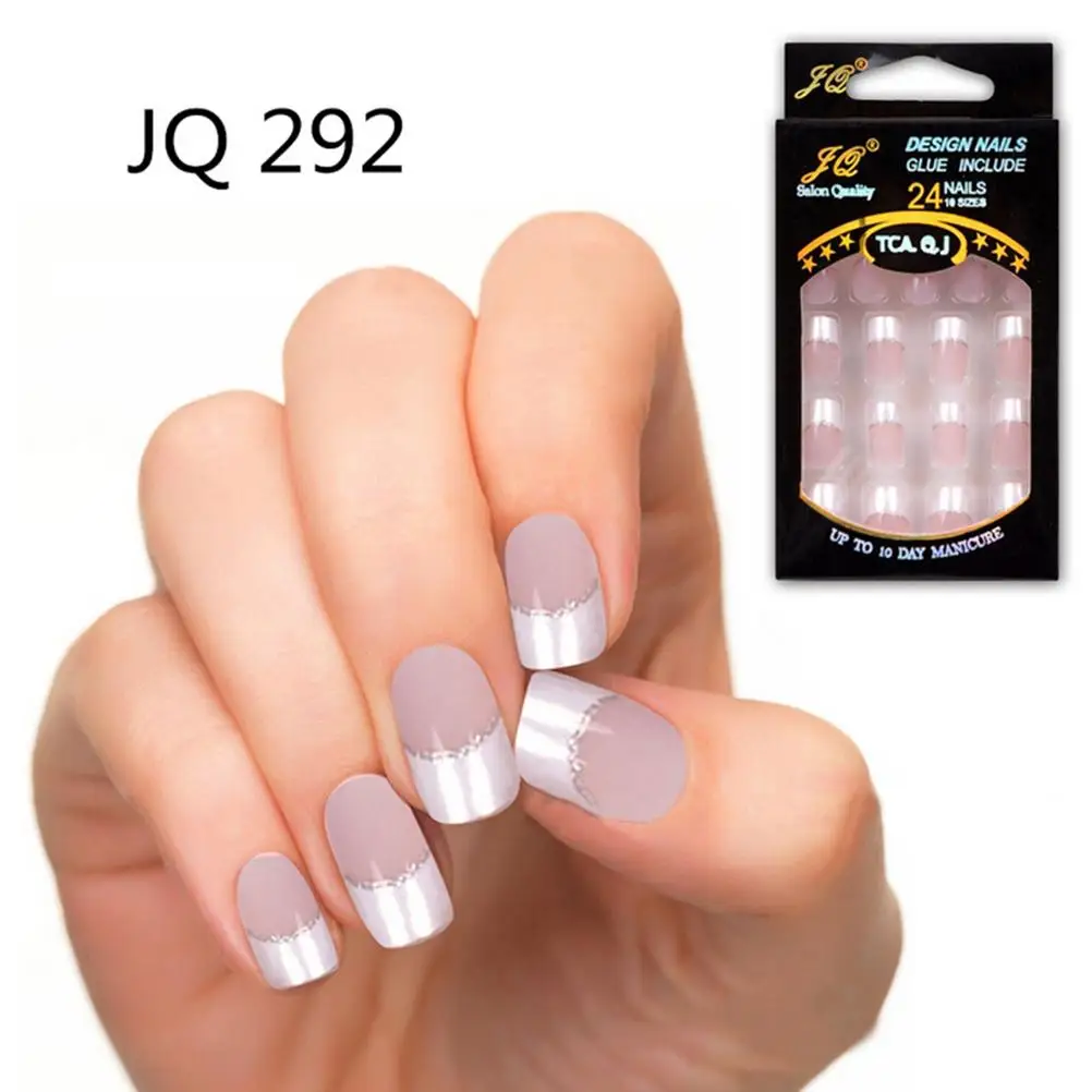 

24PCS Full Cover Artificial Nails Fake Nails Short False Nails Short Full Cover French Manucure Nail Art