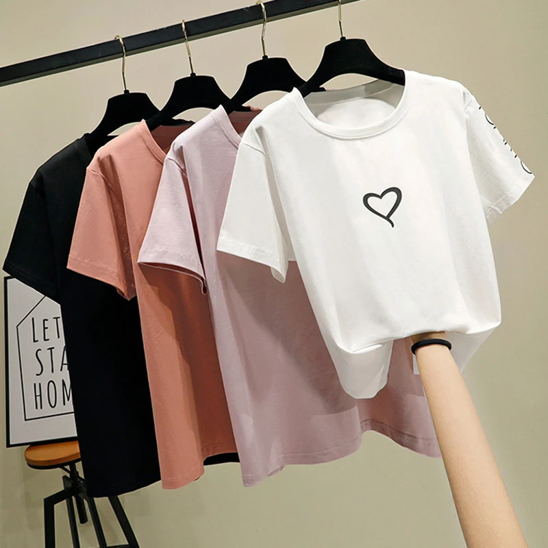

shintimes White T Shirt Women Fashion Love T-Shirt Clothes 2019 Summer Cotton Casual Black Female Tshirt Femme Poleras Mujer