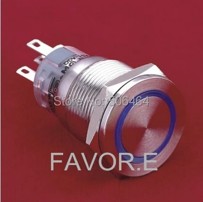 

* LED Stainless steel 19mm IP67 5A/250VAC 1NO 1NC ring illuminated Momentary metal Push Button Switch ultra-flat