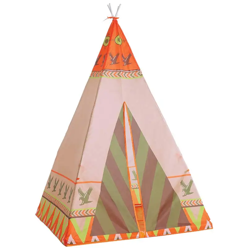 Игровая палатка из полиэстера Сверхлегкая цветная палатка с принтом для мальчиков и девочек детский Безопасный детский тент индийская детская палатка-Типи - Цвет: Бежевый