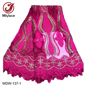 

Milylace African lace fabric 5 yards embroidery tulle lace fabric with shiny stones Nigerian net lace for party dresses WDW-137