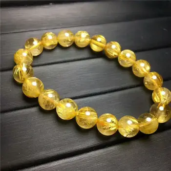 

Natural Crystal Beads Bracelet Gold Titanium Rutilated AAA 9.8-9mm