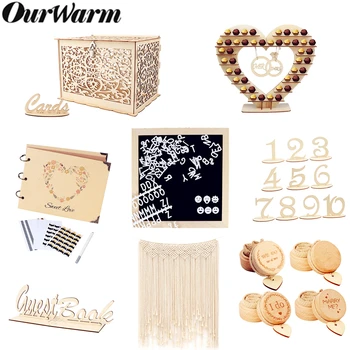 

OurWarm Boho Rustic Wedding Candy Bar Money Card Box Photo Backdrop Ring Box Party Favors For Guest Baptism Wedding Decoration