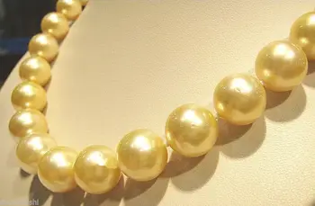 

European style lady'sNEW ARRIVE 10-11mm natural ROUND SOUTH SEA GOLDEN PEARL NECKLACE 18 " hook wholesale women's jewelry