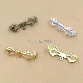 

28mm Blank Back Pins Brooches Base Settings Bowknot Bezel with Loop Brooch DIY Jewelry Findings Multi-color Plated Brass