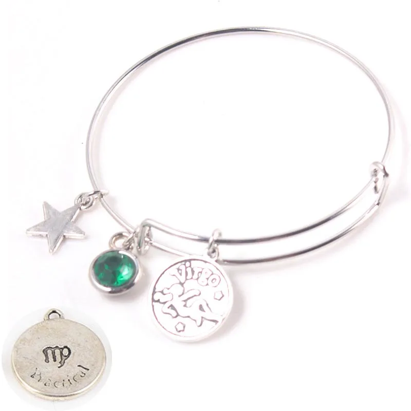12 Созвездие подвеска серебряный браслет камень и звезда подвески регулируемые проволочные браслеты для женщин лучшие подарки - Окраска металла: Virgo