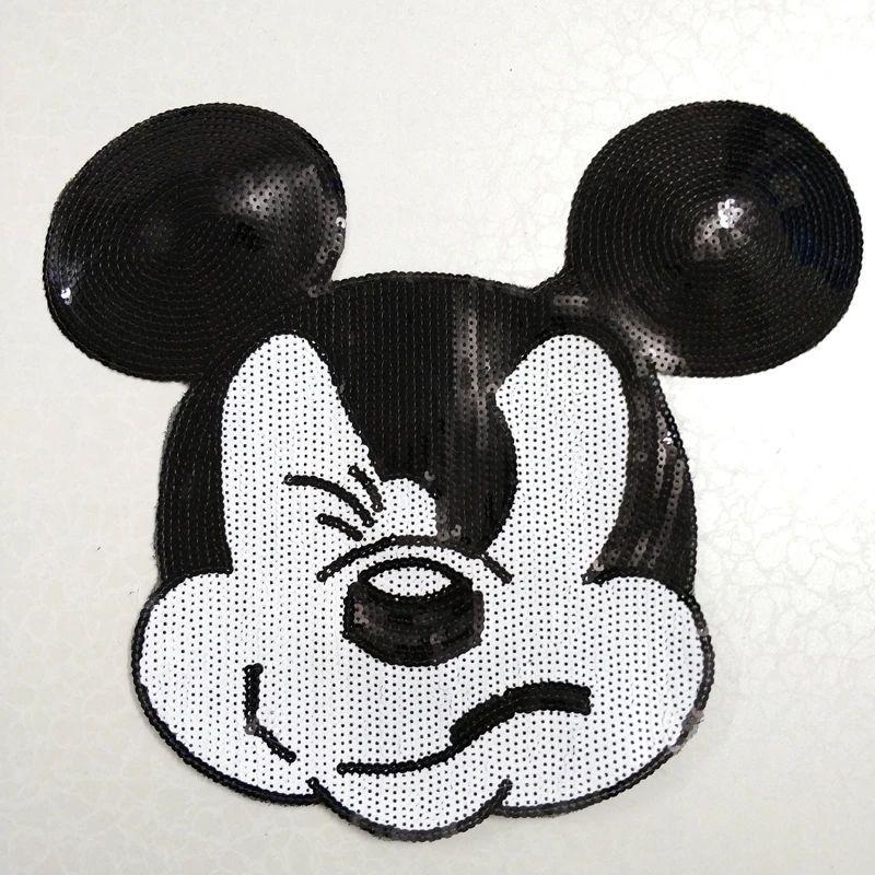 

5pcs cartoon mickey head sequin patch appliques motifs Patches For Clothing Embroidered Jacket t-shirt Fabric Patchwork Badge