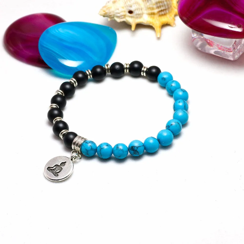 Золотая подвеска Будды камень черный матовый оникс с браслетом Howlite эластичные