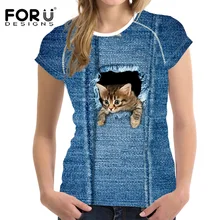 FORUDESIGNS Fashion Women T Shirts Short Sleeve Kawaii 3D Animal Cat Pet Dog Printed T-Shirt Female Clothes Girls Summer Tops