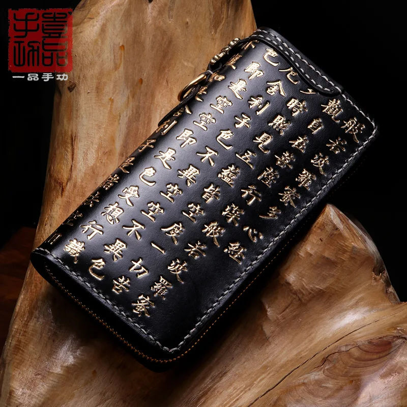 

Unisex handmade long zipper wallet The first layer of cowhide is more than the heart of the multi-card wallet