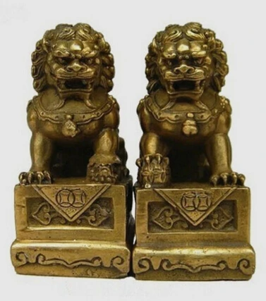 

Copper Crafts Brass decoration Fine Brass Chinese Brass Folk Fengshui Foo Guardion Door Lion Statue Pair Figure decoration