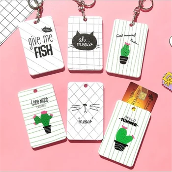 

Cute Cartoon Cactus Cat Bus Office ID Credit Card Badge Holder Protector Cover Case Keychain Travel Accessories Luggage Tags