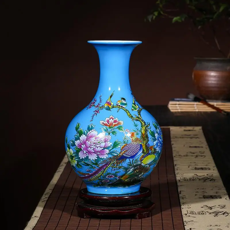 Цзиндэчжэнь керамика s Новая китайская ваза современный дом, гостиная украшение для телевизора подарки, праздник керамические вазы с орнаментом - Цвет: Темный хаки