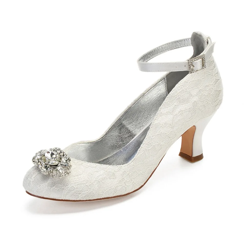 Creativesugar thick block heel lady white ivory lace heels