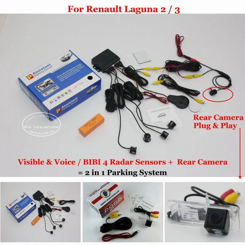 Liislee For Renault Laguna 2 / 3 - Car Parking Sensors + Rear View Camera = 2 in 1 Visual / BIBI Alarm Parking System