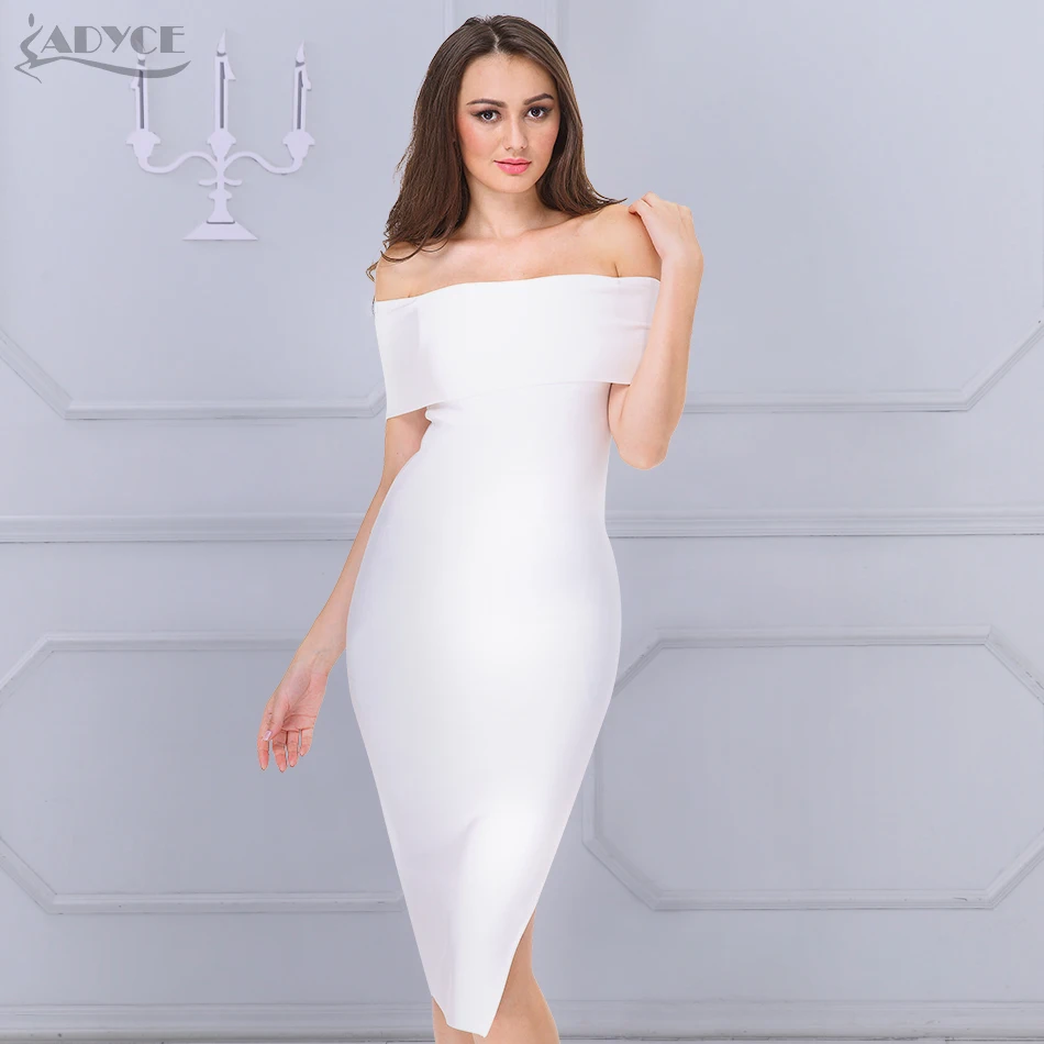 Women's evening fitting dress ADYCE bandage of medium length with open shoulders in the style stars for catwalk and party summer 2019|bandage