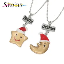 SKEINS BFF Jewelry 2pcs/Set Merry Christmas Charms Stars And Moon Couple Pendants chocker Necklace Food jewelry For Kids Gift