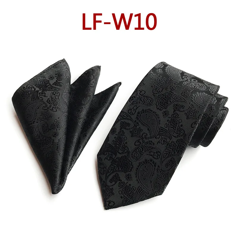 LF-W10 New Polyester Material Men's Tie Fashion All Match Suit Waist Flower Tie Pocket Towel Suit Business Casual Square Scarf Tie Sets - Цвет: LF-W10