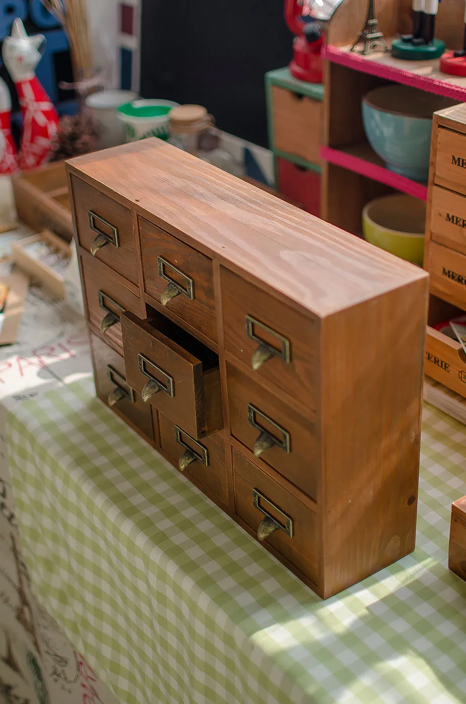 Zakka-cajonera pequeña de madera estilo retro Para comestibles, armario de  almacenamiento con acabado de madera