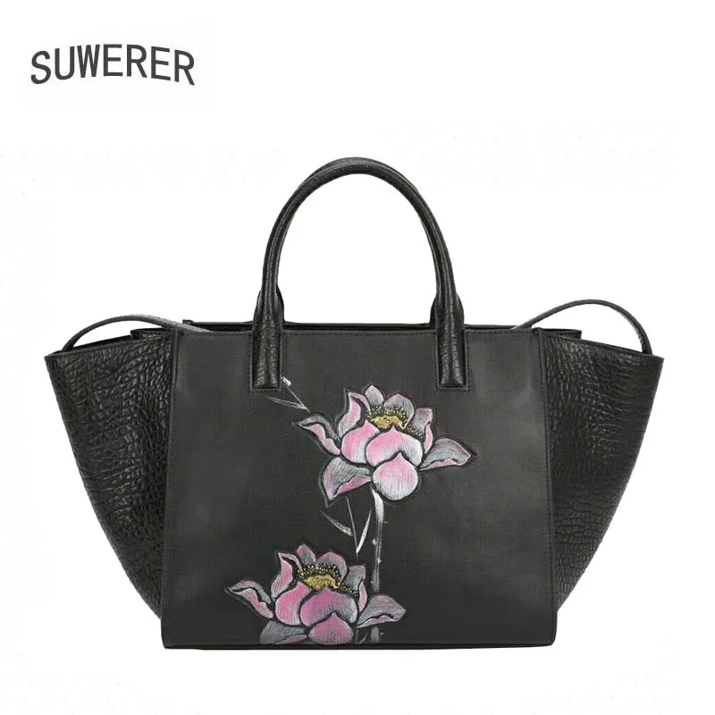 

SUWERER 2019 New women leather handbags Superior cowhide Genuine Leather women bags Women famous brand Luxury embossed bag