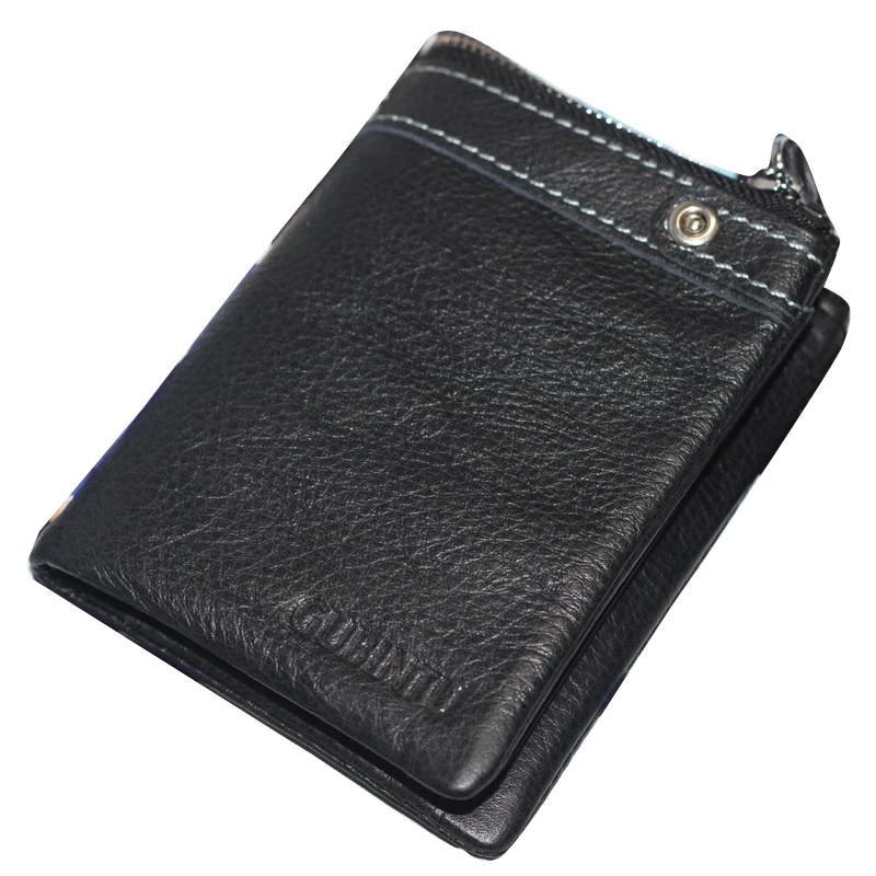 

GENMEO New Arrival Genuine Leather Short Wallets Men Bifold Cow Leather Card Holder Coin Purse with Window Clutch Money Bag