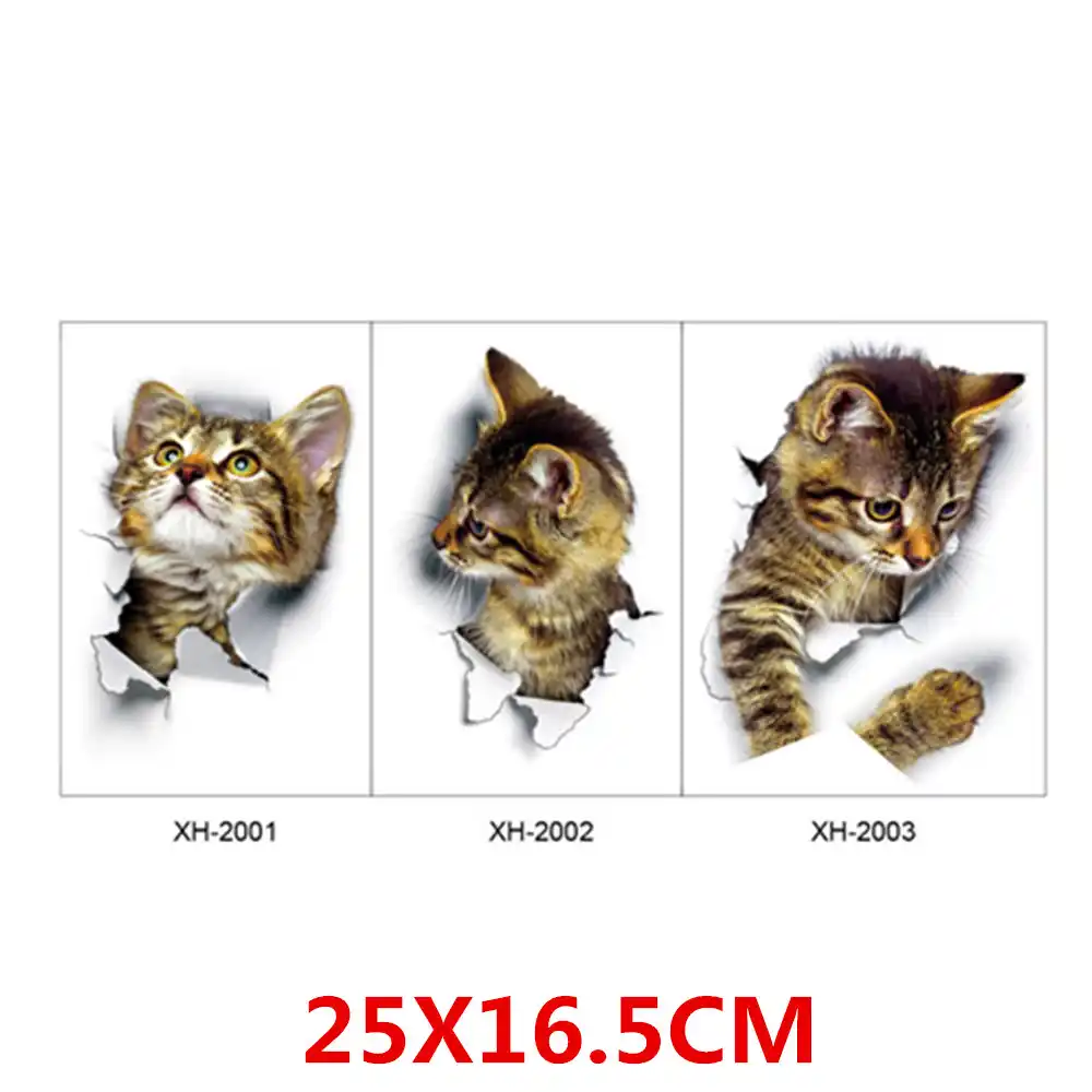 Dessin Animé Animal 3d Autocollants De Toilette Sur Le Siège De Toilette Mignon Chats Pvc Autocollant Mural Salle De Bain Réfrigérateur Porte Décor