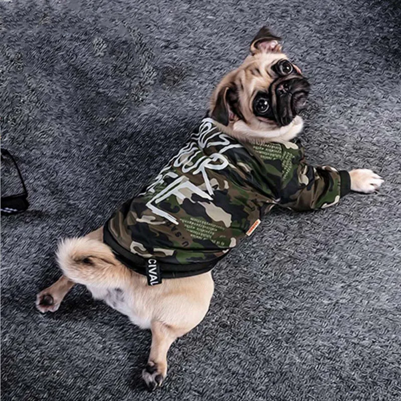 

New Camouflage letters printed Flying small dog clothes winter Thicken cotton warm dog coat jacket two legs pet clothing apparel