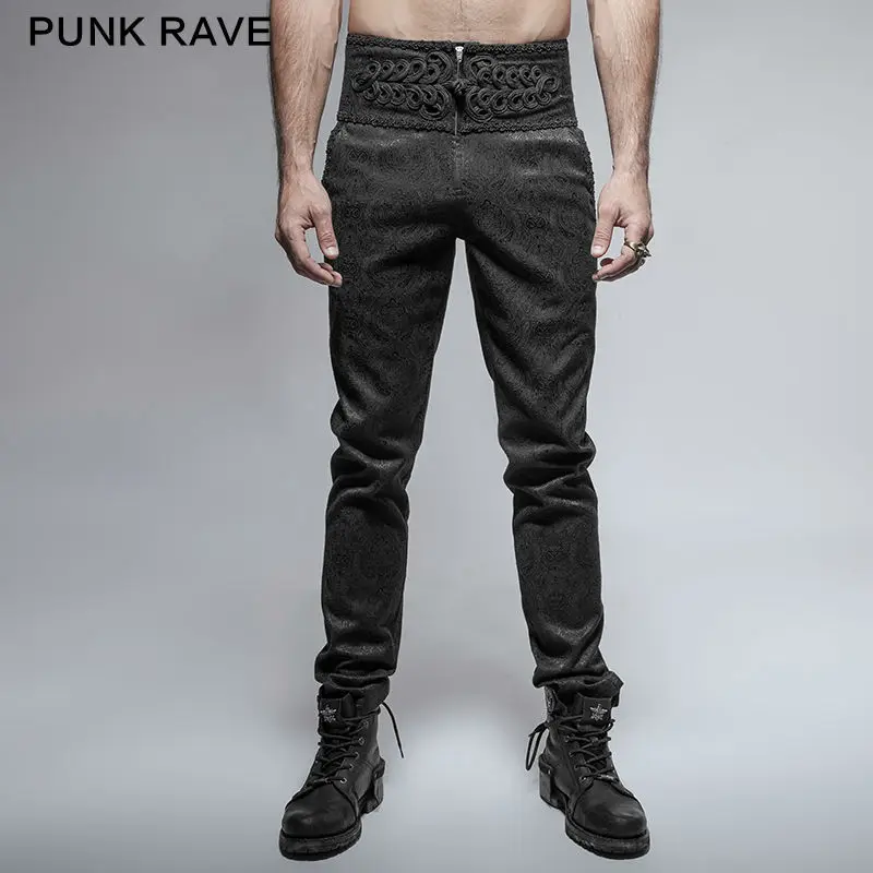 

PUNK RAVE Mens Pants Steampunk Fashion Retro Daily Gothic Peacock Button Casual High Waist Slim-Fitting Trousers Wedding Pants