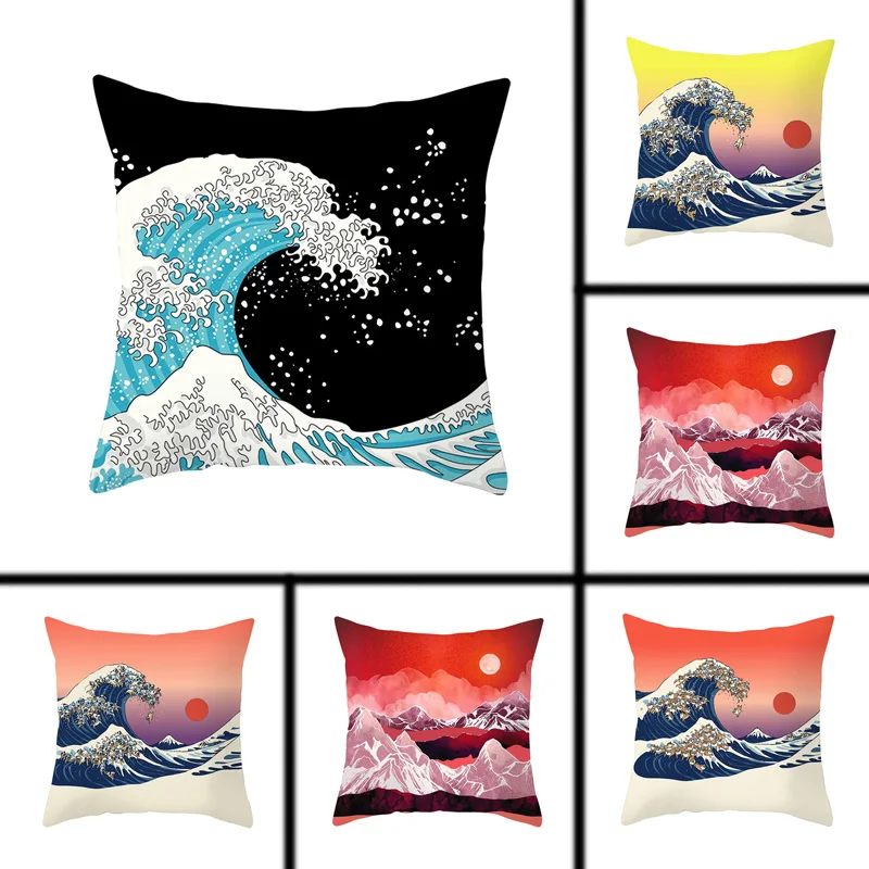 

mling 1pcs 45x45cm Golden Line Geometric Mountain Peak Peach Skin Cushion Waist Pillow Cover Decorative Cushion Cover
