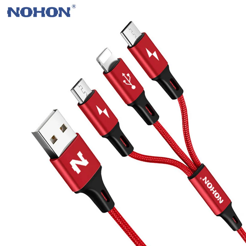 

Original NOHON 3 IN 1 Type C 8Pin Micro USB Cable For iPhone 7 6 6S Plus iOS 10 9 8 Samsung Xiaomi Nokia Fast Charging Cord